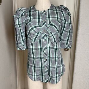 Veronica Beard plaid puff sleeve blouse XS